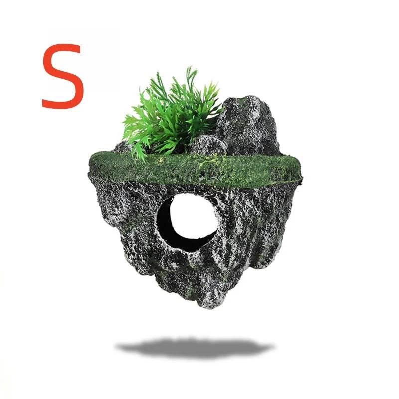 Aquarium d'île suspendu décoratif, pierre flottante créative, Simulation de plantes, cavernes, ornements artisanaux, accessoires d'aquarium - Animaleriex