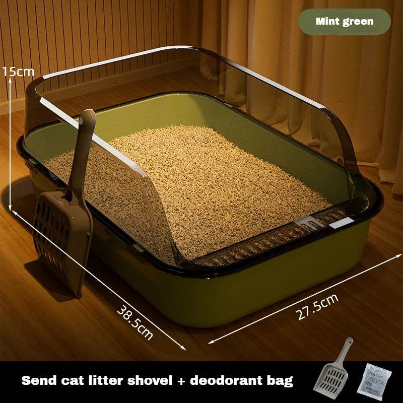 Bac à litière ouvert pour chat, toilettes épaisses pour animaux de compagnie, semi-fermées, résistantes aux éclaboussures, avec cuillère à litière, fournitures pour chats - Animaleriex