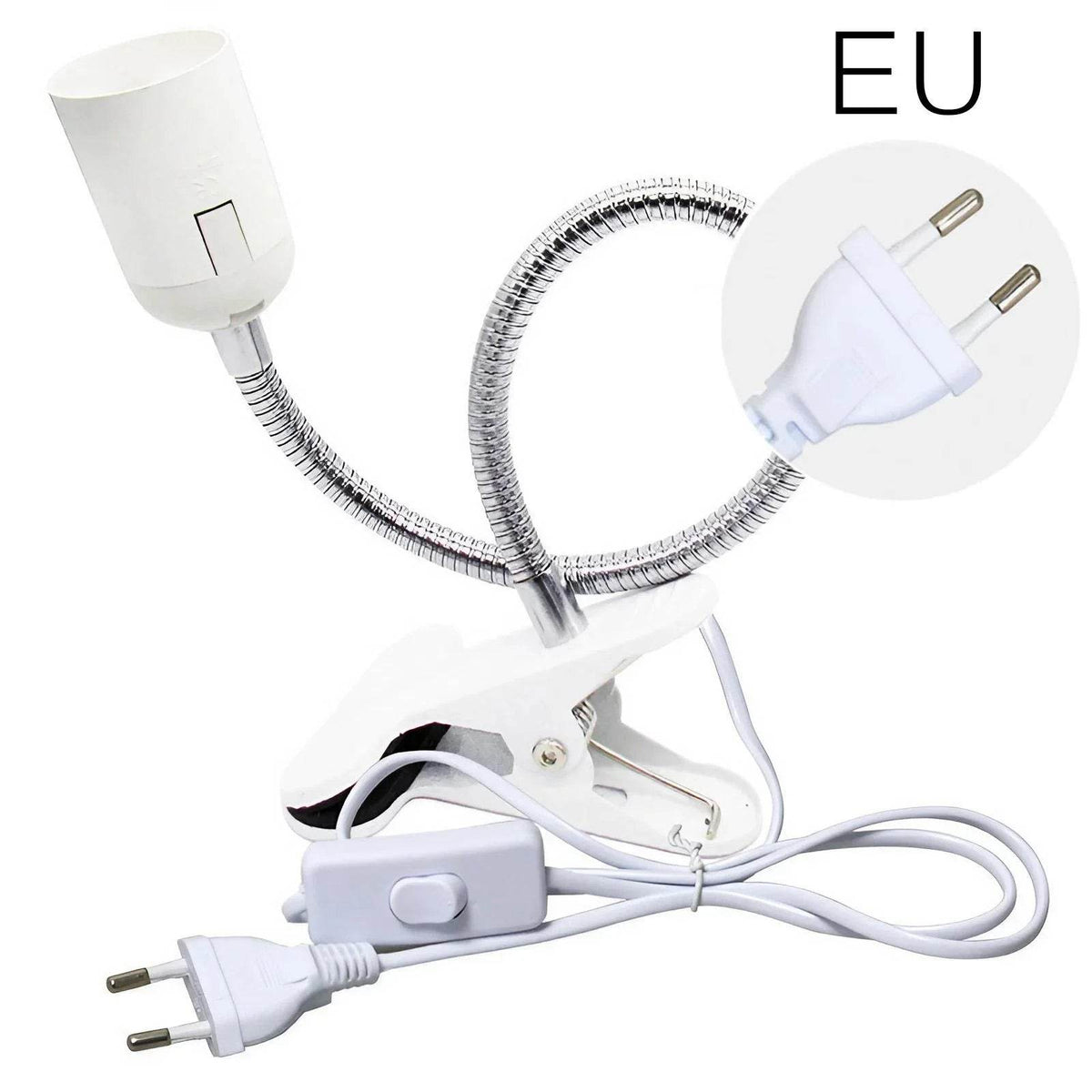 Support de lampe de bureau Flexible à 360 degrés, prise EU US, Base de lumière E27, câble à clipser à col de cygne avec interrupteur d'alimentation pour la maison - Animaleriex