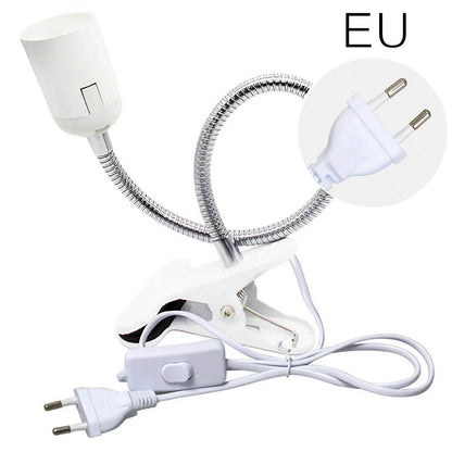 Support de lampe de bureau Flexible à 360 degrés, prise EU US, Base de lumière E27, câble à clipser à col de cygne avec interrupteur d'alimentation pour la maison - Animaleriex