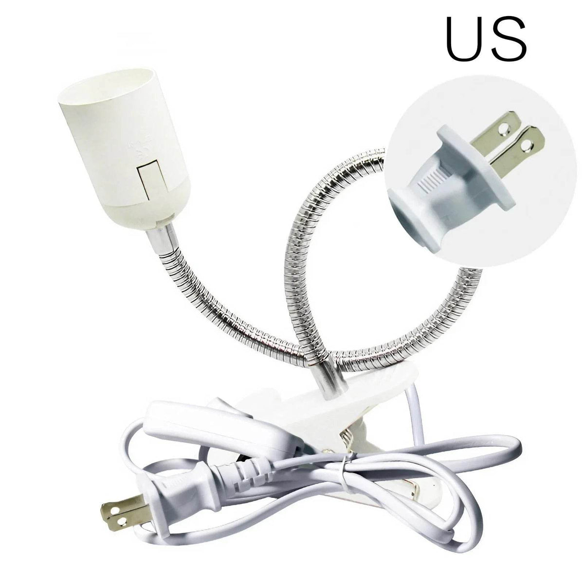 Support de lampe de bureau Flexible à 360 degrés, prise EU US, Base de lumière E27, câble à clipser à col de cygne avec interrupteur d'alimentation pour la maison - Animaleriex