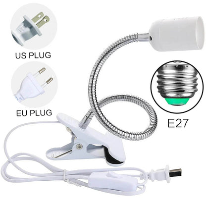 Support de lampe de bureau Flexible à 360 degrés, prise EU US, Base de lumière E27, câble à clipser à col de cygne avec interrupteur d'alimentation pour la maison - Animaleriex