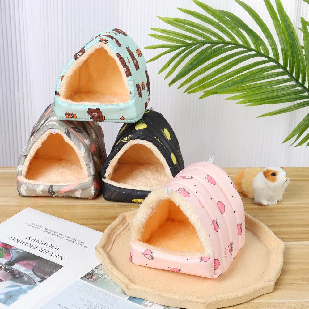 Mignon dessin animé lapin écureuil Mini Cage cochon d'inde nid petit Animal souris Rat Animal de compagnie lit de couchage Hamster maison hiver chaud doux tapis - Animaleriex