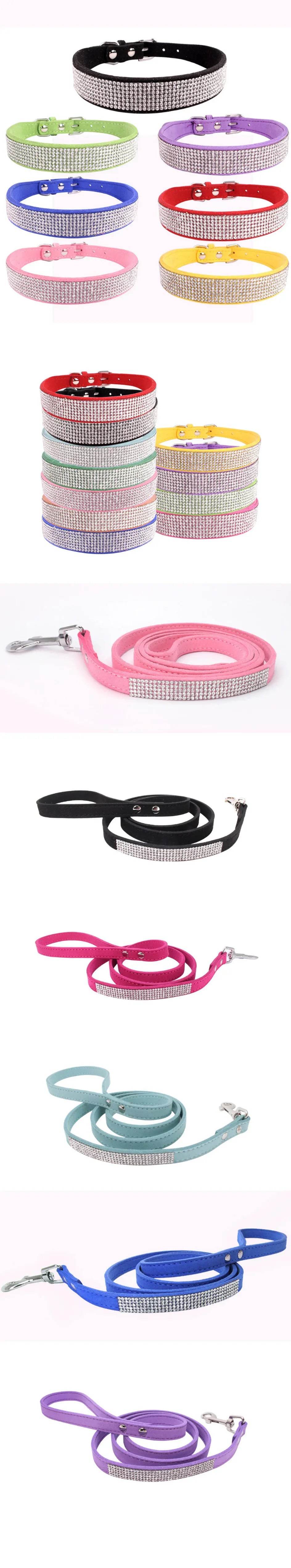Collier pour chien en Fiber de daim et cristal, confortable, à paillettes, strass, en alliage de Zinc, avec boucle, pour petits chiens et chats, XXS-L - Animaleriex