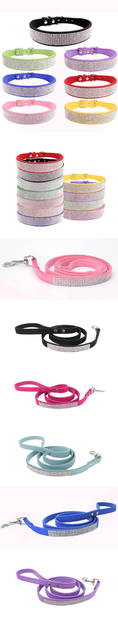 Collier pour chien en Fiber de daim et cristal, confortable, à paillettes, strass, en alliage de Zinc, avec boucle, pour petits chiens et chats, XXS-L - Animaleriex
