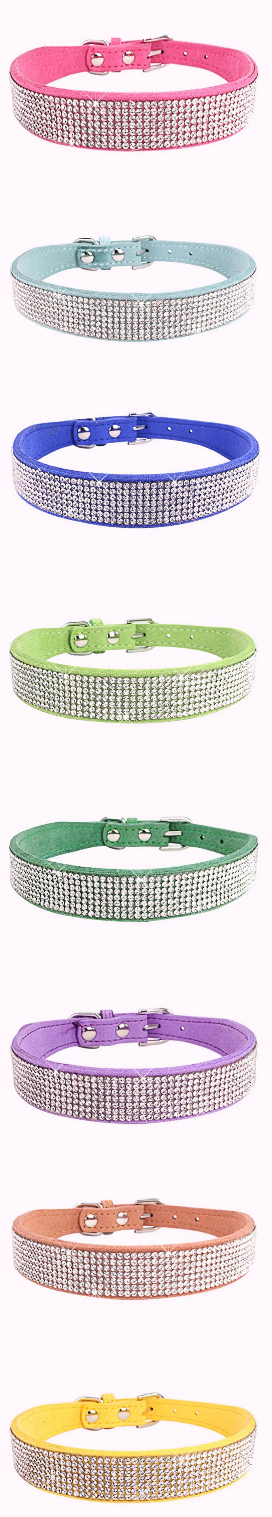 Collier pour chien en Fiber de daim et cristal, confortable, à paillettes, strass, en alliage de Zinc, avec boucle, pour petits chiens et chats, XXS-L - Animaleriex