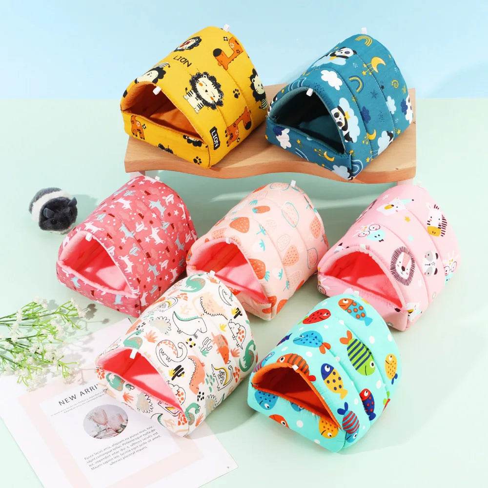 Mignon dessin animé lapin écureuil Mini Cage cochon d'inde nid petit Animal souris Rat Animal de compagnie lit de couchage Hamster maison hiver chaud doux tapis - Animaleriex