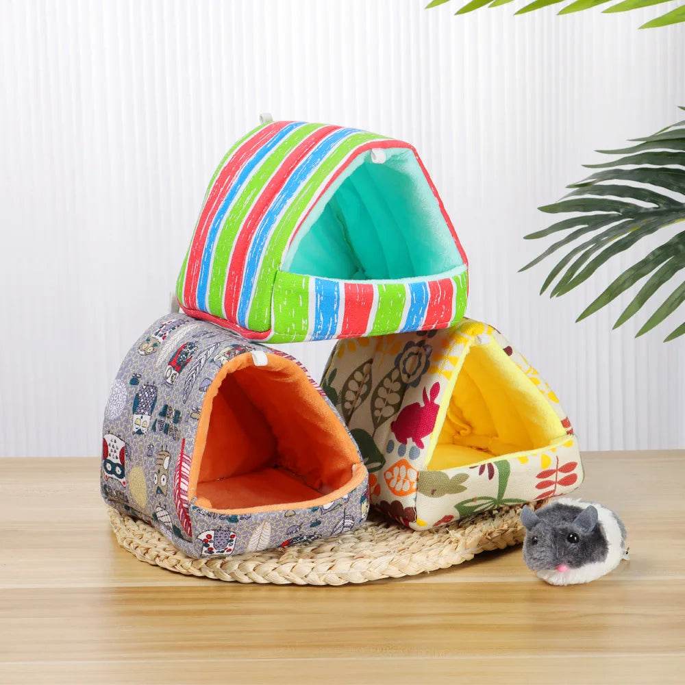 Mignon dessin animé lapin écureuil Mini Cage cochon d'inde nid petit Animal souris Rat Animal de compagnie lit de couchage Hamster maison hiver chaud doux tapis - Animaleriex