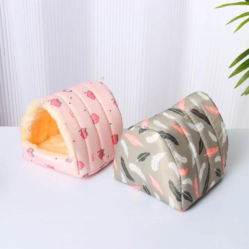 Mignon dessin animé lapin écureuil Mini Cage cochon d'inde nid petit Animal souris Rat Animal de compagnie lit de couchage Hamster maison hiver chaud doux tapis - Animaleriex