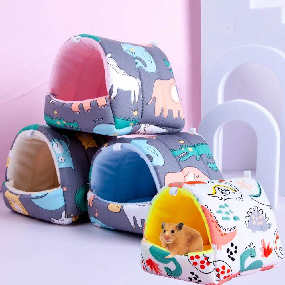 Mignon dessin animé lapin écureuil Mini Cage cochon d'inde nid petit Animal souris Rat Animal de compagnie lit de couchage Hamster maison hiver chaud doux tapis - Animaleriex