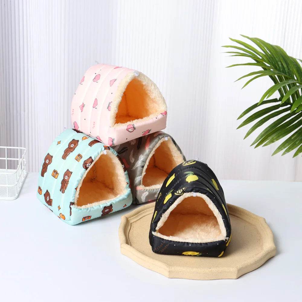 Mignon dessin animé lapin écureuil Mini Cage cochon d'inde nid petit Animal souris Rat Animal de compagnie lit de couchage Hamster maison hiver chaud doux tapis - Animaleriex