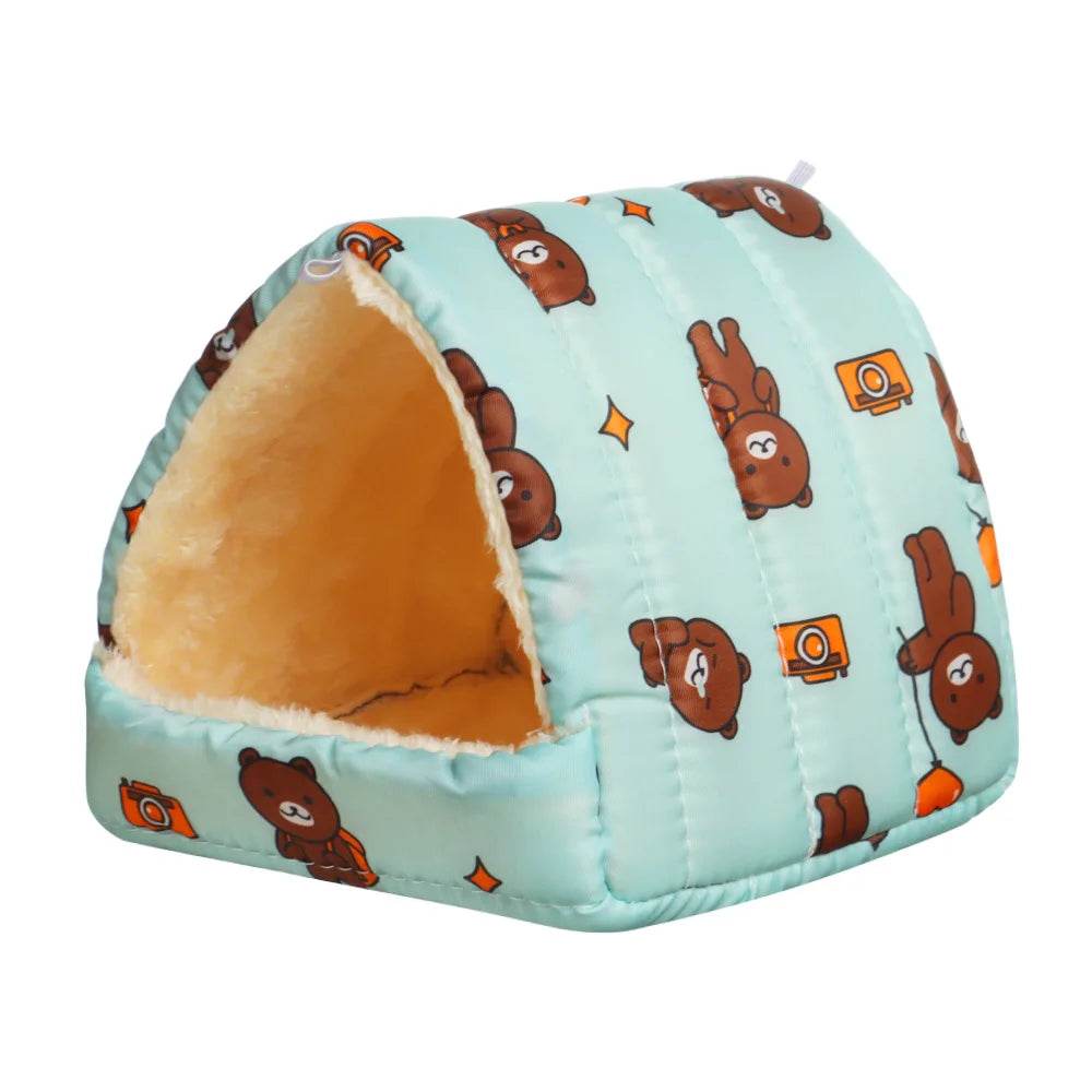 Mignon dessin animé lapin écureuil Mini Cage cochon d'inde nid petit Animal souris Rat Animal de compagnie lit de couchage Hamster maison hiver chaud doux tapis - Animaleriex