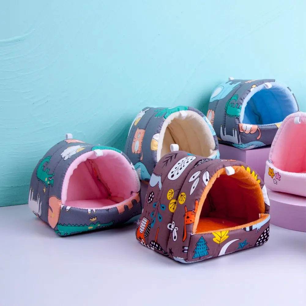 Mignon dessin animé lapin écureuil Mini Cage cochon d'inde nid petit Animal souris Rat Animal de compagnie lit de couchage Hamster maison hiver chaud doux tapis - Animaleriex