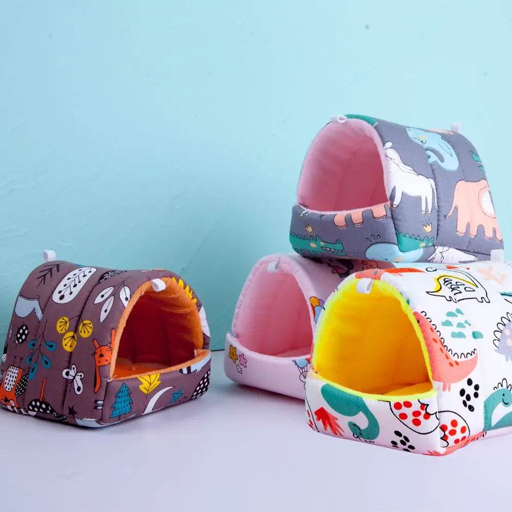 Mignon dessin animé lapin écureuil Mini Cage cochon d'inde nid petit Animal souris Rat Animal de compagnie lit de couchage Hamster maison hiver chaud doux tapis - Animaleriex