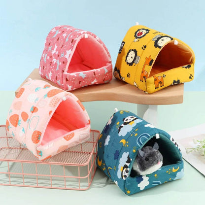 Mignon dessin animé lapin écureuil Mini Cage cochon d'inde nid petit Animal souris Rat Animal de compagnie lit de couchage Hamster maison hiver chaud doux tapis - Animaleriex