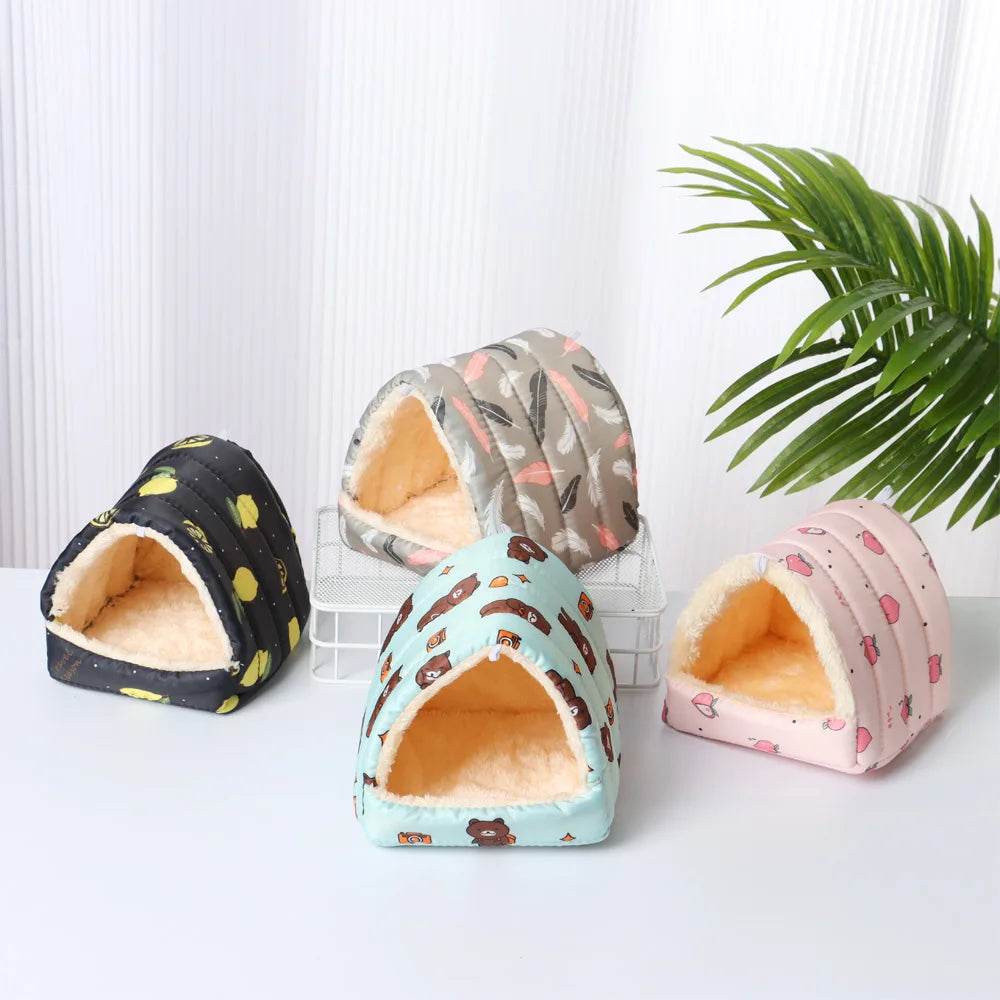 Mignon dessin animé lapin écureuil Mini Cage cochon d'inde nid petit Animal souris Rat Animal de compagnie lit de couchage Hamster maison hiver chaud doux tapis - Animaleriex