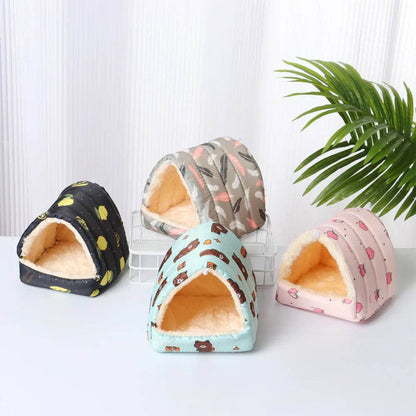 Mignon dessin animé lapin écureuil Mini Cage cochon d'inde nid petit Animal souris Rat Animal de compagnie lit de couchage Hamster maison hiver chaud doux tapis - Animaleriex