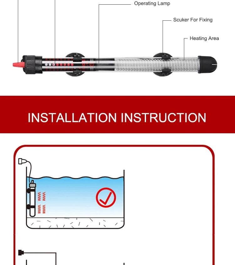 Tige chauffante à Thermostat à température réglable 110v-220v, 25W/ 50W/ 100W/ 200W/ 300W, Submersible, pour Aquarium, réservoir de poissons, chaleur de l'eau - Animaleriex