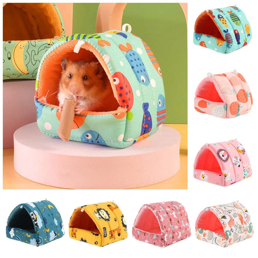 Mini Cage d'hiver en forme de lapin et d'écureuil, dessin animé mignon, nid de cochon d'inde, petit Animal, souris, Rat, lit de couchage pour Animal domestique, maison de Hamster, tapis chaud et doux - Animaleriex