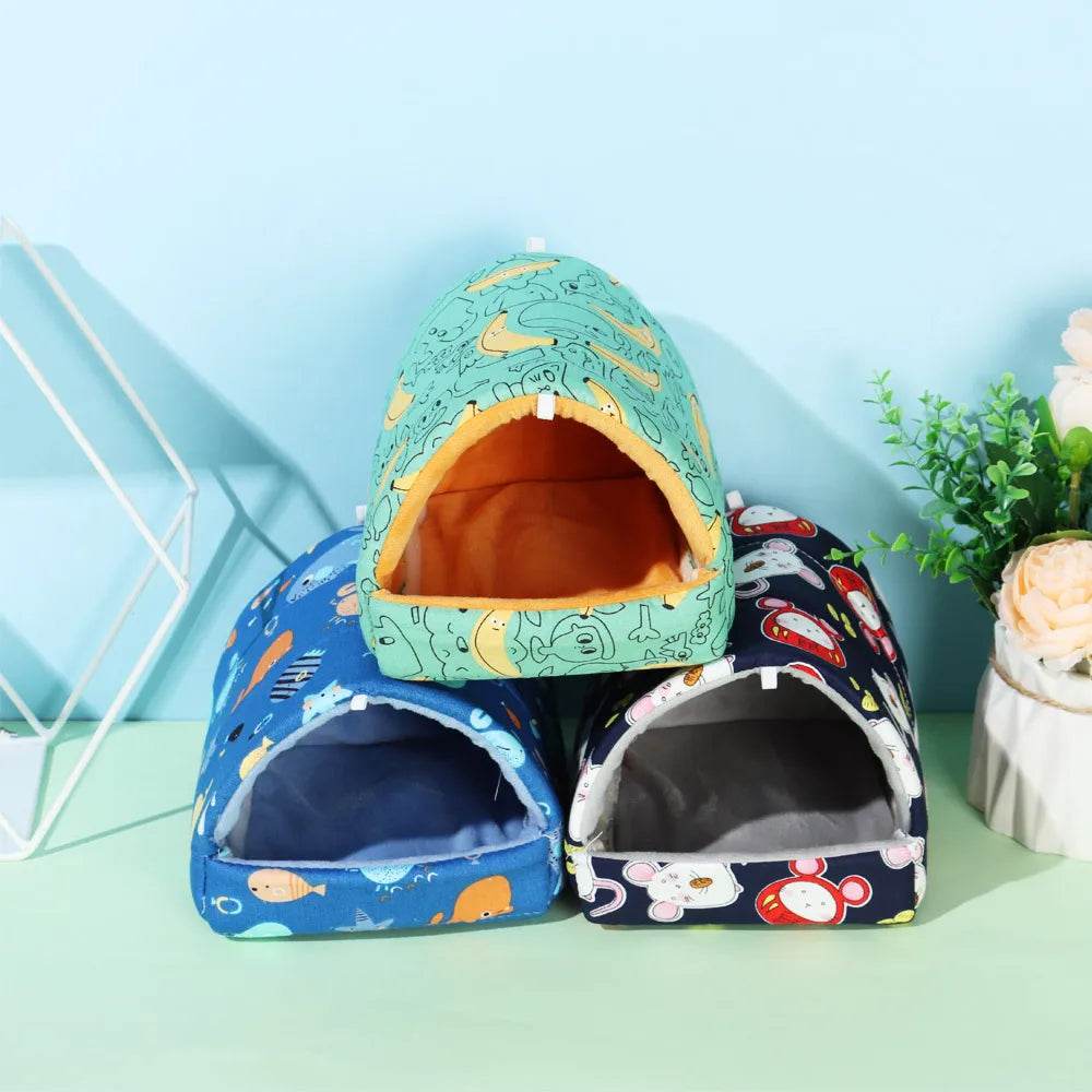 Mignon dessin animé lapin écureuil Mini Cage cochon d'inde nid petit Animal souris Rat Animal de compagnie lit de couchage Hamster maison hiver chaud doux tapis - Animaleriex