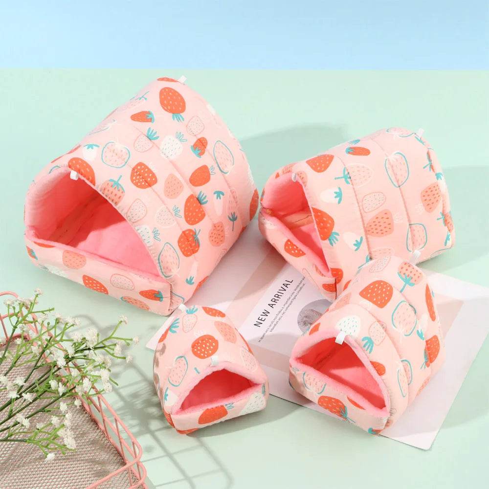Mignon dessin animé lapin écureuil Mini Cage cochon d'inde nid petit Animal souris Rat Animal de compagnie lit de couchage Hamster maison hiver chaud doux tapis - Animaleriex