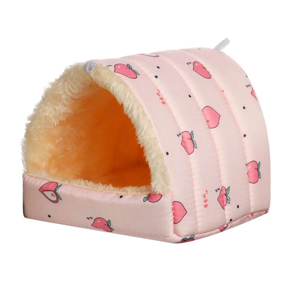 Mignon dessin animé lapin écureuil Mini Cage cochon d'inde nid petit Animal souris Rat Animal de compagnie lit de couchage Hamster maison hiver chaud doux tapis - Animaleriex