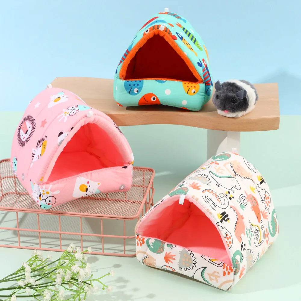 Mignon dessin animé lapin écureuil Mini Cage cochon d'inde nid petit Animal souris Rat Animal de compagnie lit de couchage Hamster maison hiver chaud doux tapis - Animaleriex