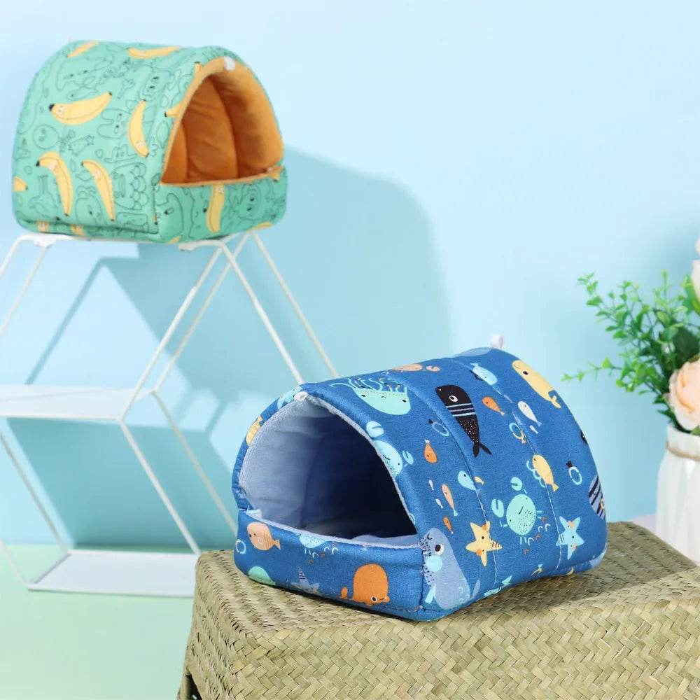 Mignon dessin animé lapin écureuil Mini Cage cochon d'inde nid petit Animal souris Rat Animal de compagnie lit de couchage Hamster maison hiver chaud doux tapis - Animaleriex