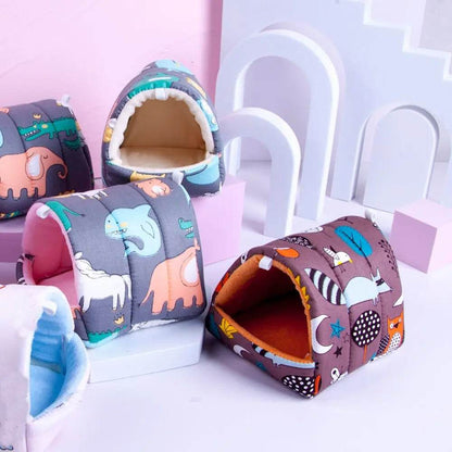 Mignon dessin animé lapin écureuil Mini Cage cochon d'inde nid petit Animal souris Rat Animal de compagnie lit de couchage Hamster maison hiver chaud doux tapis - Animaleriex