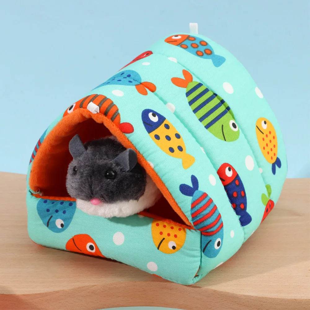Mignon dessin animé lapin écureuil Mini Cage cochon d'inde nid petit Animal souris Rat Animal de compagnie lit de couchage Hamster maison hiver chaud doux tapis - Animaleriex
