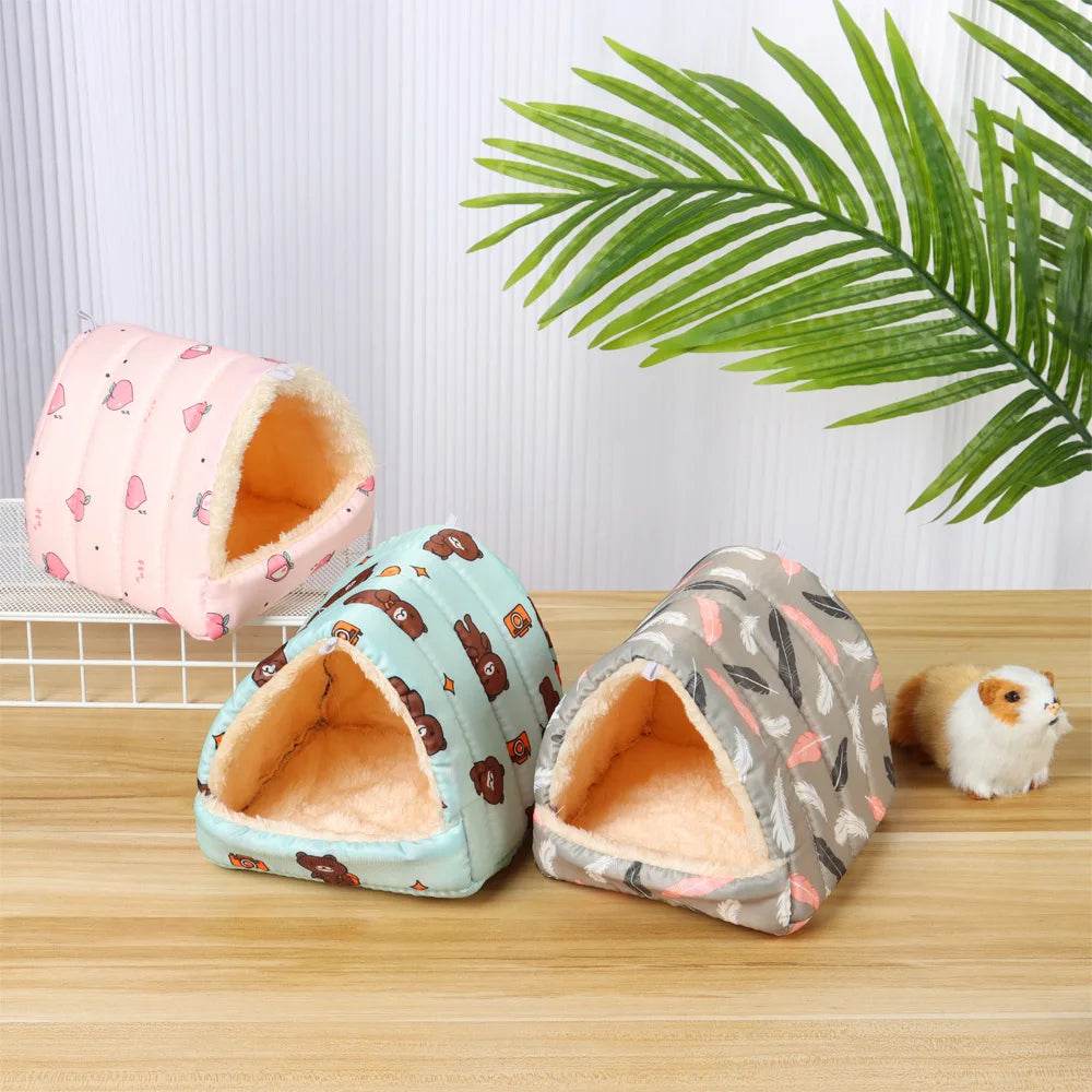 Mignon dessin animé lapin écureuil Mini Cage cochon d'inde nid petit Animal souris Rat Animal de compagnie lit de couchage Hamster maison hiver chaud doux tapis - Animaleriex