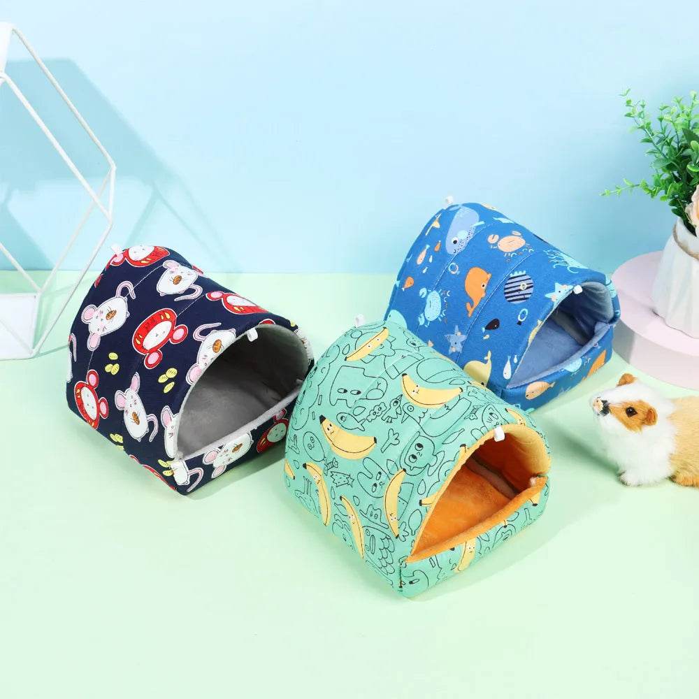 Mignon dessin animé lapin écureuil Mini Cage cochon d'inde nid petit Animal souris Rat Animal de compagnie lit de couchage Hamster maison hiver chaud doux tapis - Animaleriex