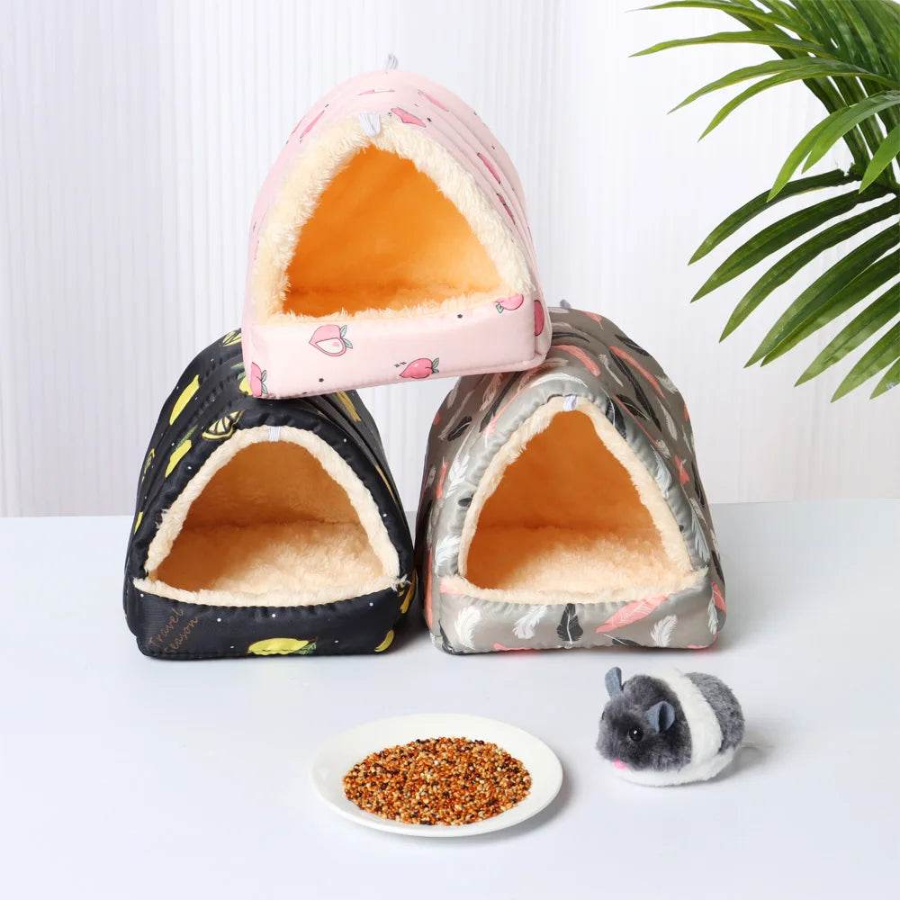 Mignon dessin animé lapin écureuil Mini Cage cochon d'inde nid petit Animal souris Rat Animal de compagnie lit de couchage Hamster maison hiver chaud doux tapis - Animaleriex