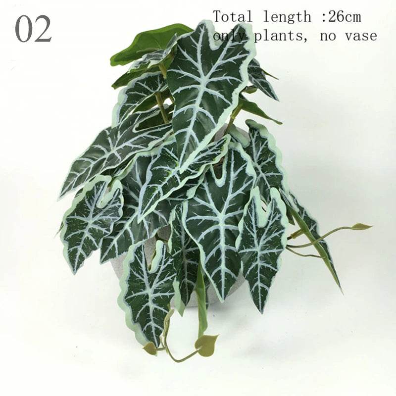 Plante de Terrarium artificielle pour amphibiens de reptiles, pour réservoir, décorations d'habitat pour animaux de compagnie, feuilles tropicales réalistes, feuille en plastique, rotin - Animaleriex