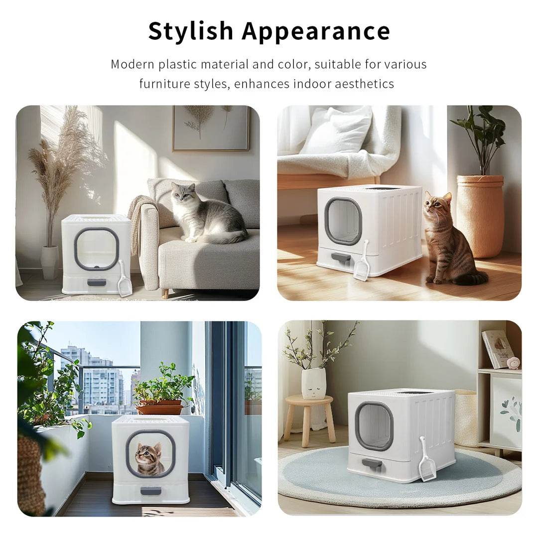 BingoPaw Bac à litière pour chat : pliable, entrée supérieure, très grande toilette pour chat avec couvercle, bac à litière pour chaton, design de tiroir facile à nettoyer - Animaleriex