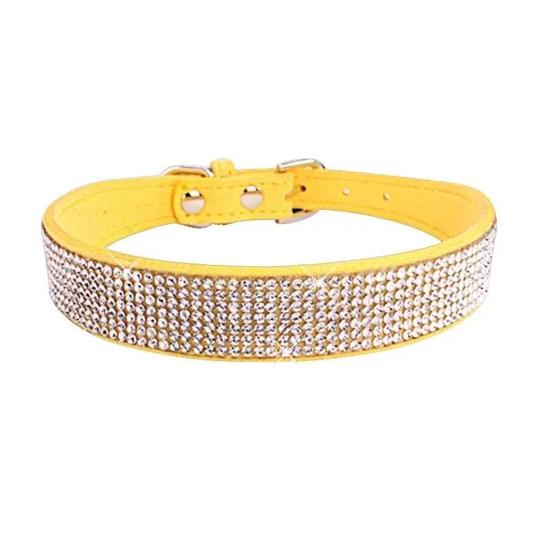 Collier pour chien en Fiber de daim et cristal, confortable, à paillettes, strass, en alliage de Zinc, avec boucle, pour petits chiens et chats, XXS-L - Animaleriex