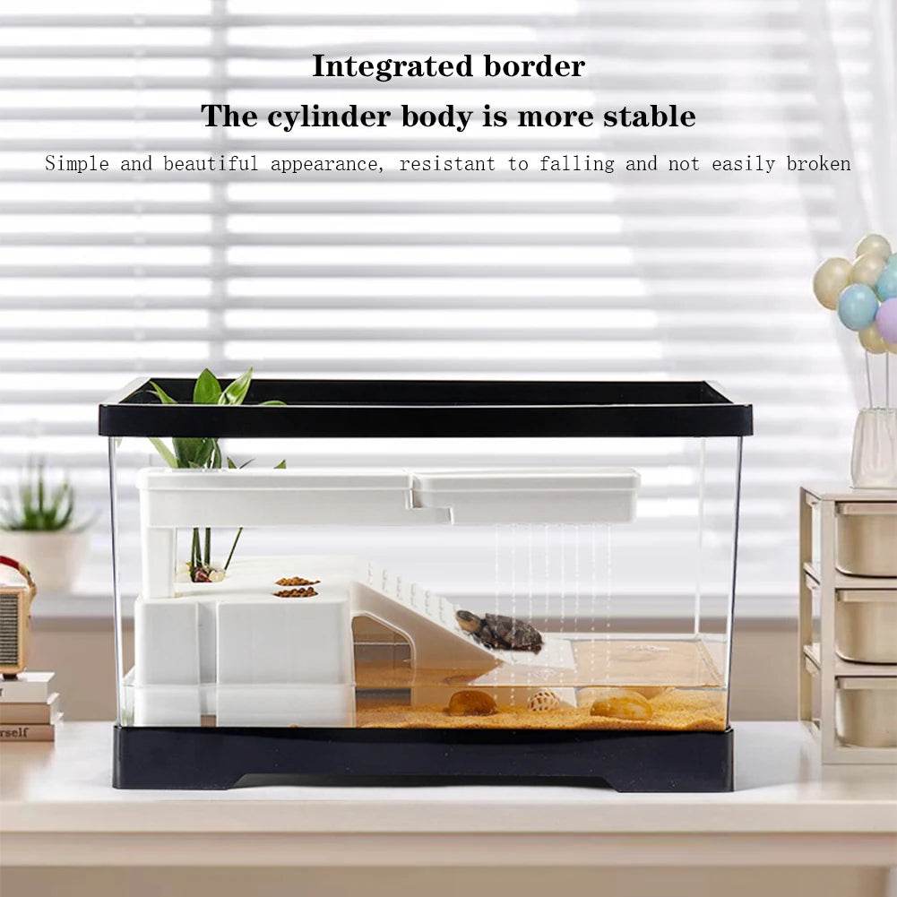 Grand réservoir de tortues Transparent, réservoir de poissons d'aquarium avec Drain de fond, Reptiles amphibiens avec plate-forme de baignade, boîte d'élevage ouverte - Animaleriex