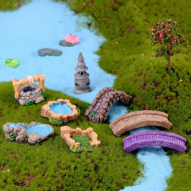 Accessoires de jardin féerique, puits d'eau de source miniatures, pont de bateau, ornement de Statue, Figurines de paysage, décor artisanal de jardin de maison - Animaleriex