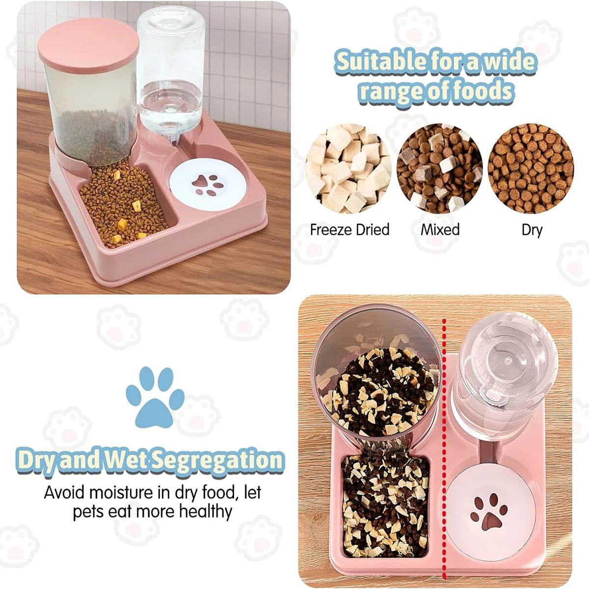 Ensemble de distributeur d'eau automatique pour chat, distributeur automatique d'eau et de nourriture pour animaux de compagnie incliné 2 en 1, distributeur de nourriture et d'eau par gravité - Animaleriex