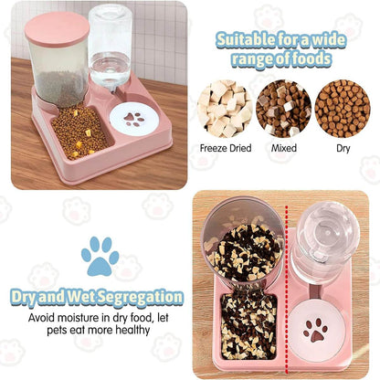 Ensemble de distributeur d'eau automatique pour chat, distributeur automatique d'eau et de nourriture pour animaux de compagnie incliné 2 en 1, distributeur de nourriture et d'eau par gravité - Animaleriex