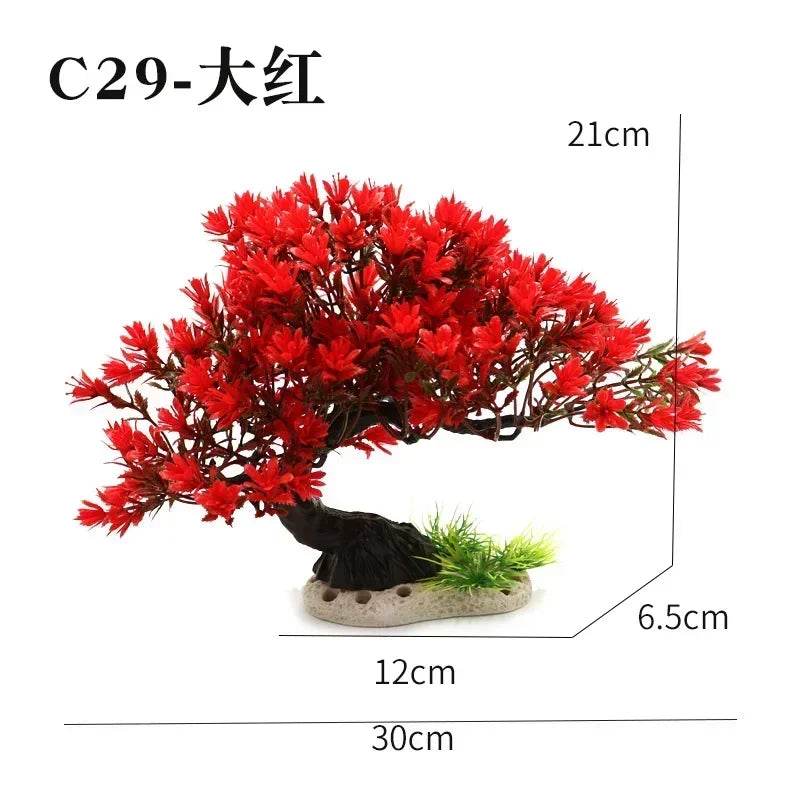 Ornements d'aquarium, plantes de Simulation, décorations d'aménagement paysager d'aquarium, plantes d'eau en plastique, fleurs, arbres, roches, accessoires - Animaleriex
