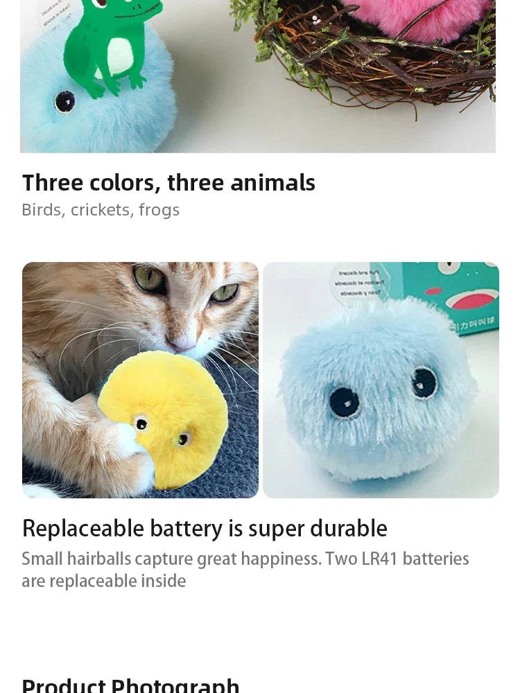Jouets intelligents en peluche pour chat, jouet électrique d'entraînement à l'herbe à chat, chaton tactile, produit pour animaux de compagnie, balle à couinement - Animaleriex