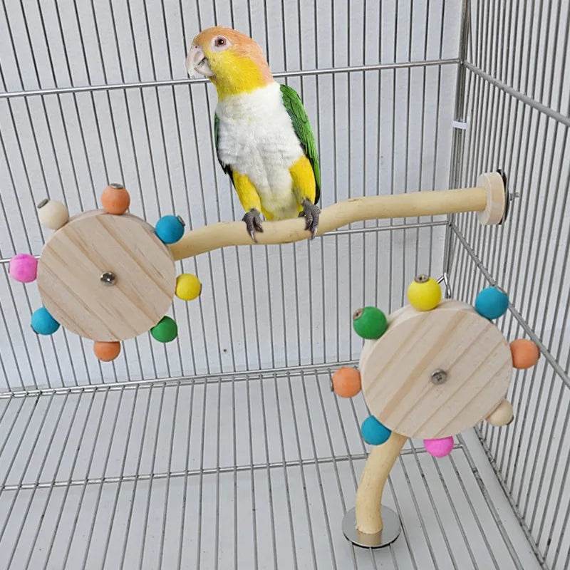 Jouet de perchoir amusant avec boules rotatives, support interactif en bois pour perroquets colorés, jouet de recherche de nourriture, moulin à vent rotatif pour tourtereaux - Animaleriex