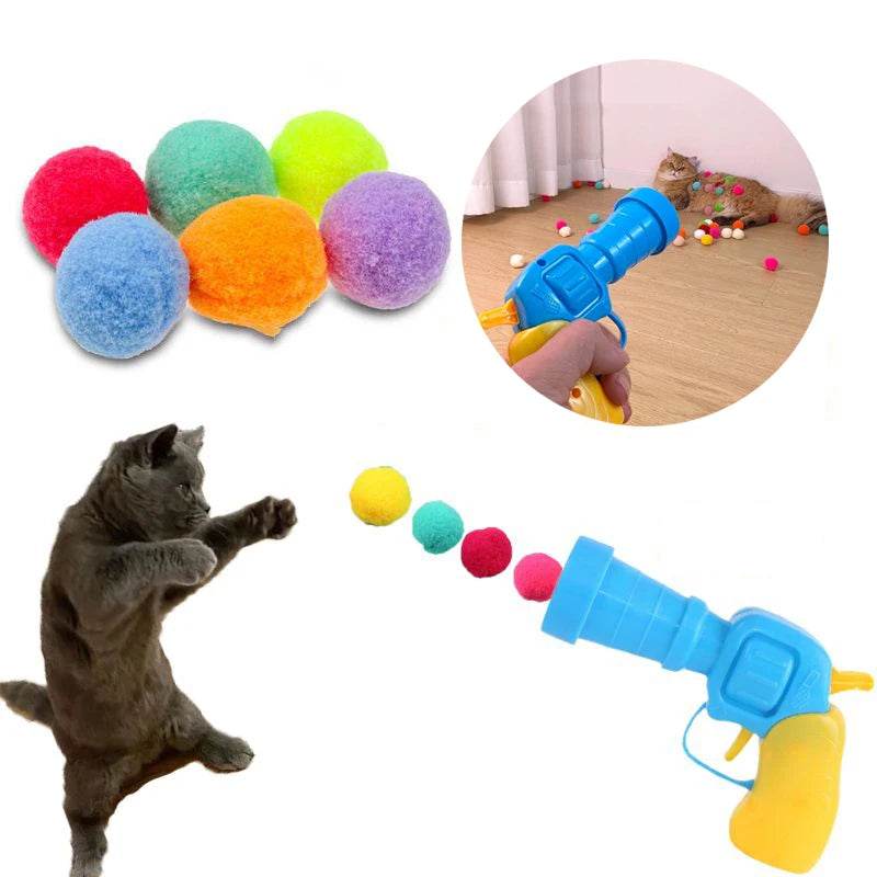 Pistolet de tir à balle en peluche pour chat, jouets interactifs pour chatons, Mini lanceur de pompons, accessoires pour animaux de compagnie, fournitures pour chats d'intérieur, jeu autonome - Animaleriex