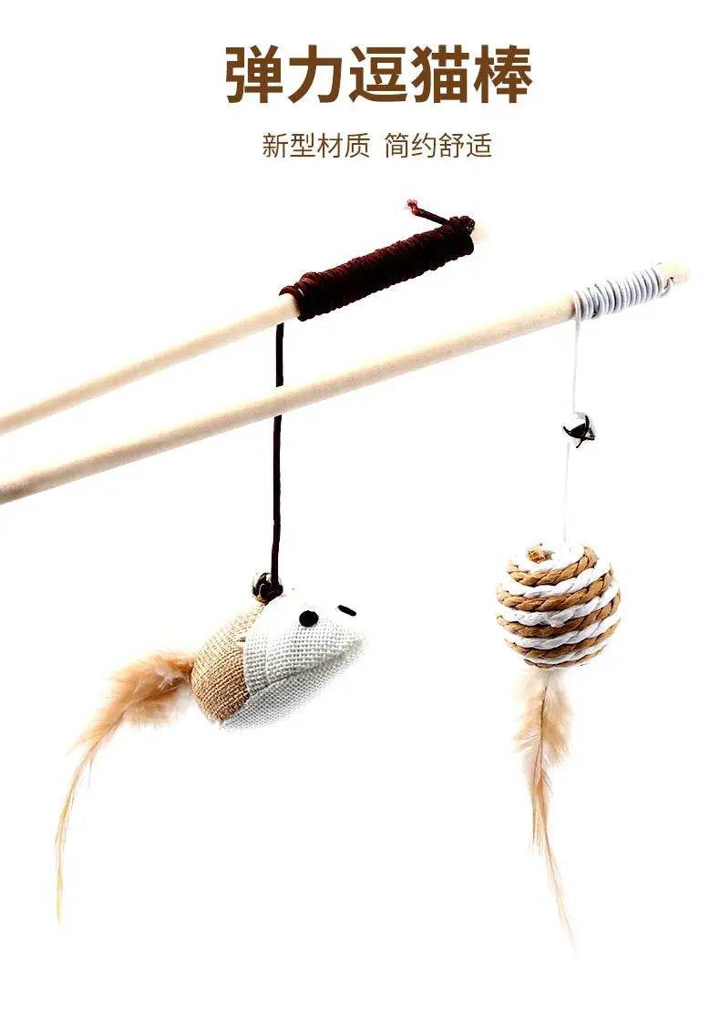 1PC Teaser plume jouets chaton drôle coloré tige chat baguette jouets bois animal chat jouets interactif bâton animal chat fournitures - Animaleriex
