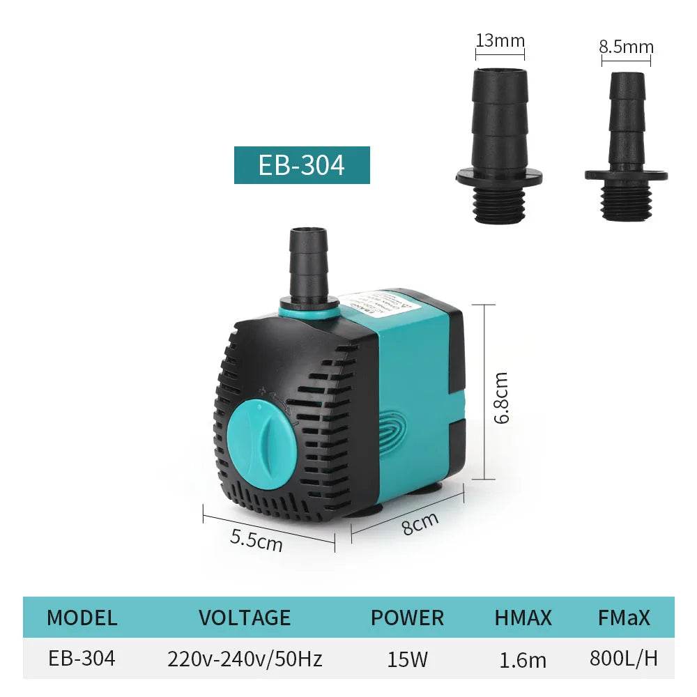 Pompe de fontaine d'eau Submersible Ultra silencieuse 3-60W, filtre pour étang à poissons, pompe à eau d'aquarium, fontaine de réservoir EU US 220V-240V - Animaleriex