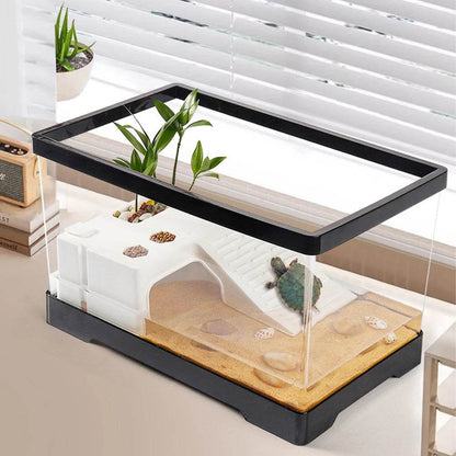 Grand réservoir de tortues Transparent, réservoir de poissons d'aquarium avec Drain de fond, Reptiles amphibiens avec plate-forme de baignade, boîte d'élevage ouverte - Animaleriex