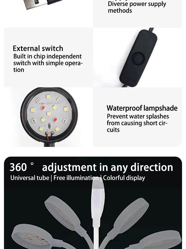 Lumière d'aquarium avec adaptateur LED à clipser, petite lumière USB à spectre complet, éclairage rotatif à 360 ° - Animaleriex