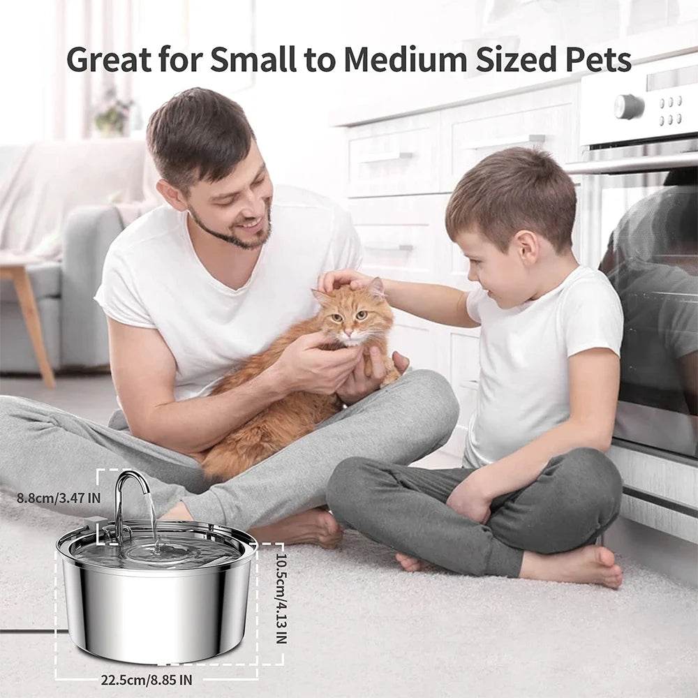 Distributeur d'eau pour animaux de compagnie en acier inoxydable, fontaine d'eau automatique pour chat, USB, électrique muet pour chat et chien, fontaine filtrante, bol à boire intelligent - Animaleriex
