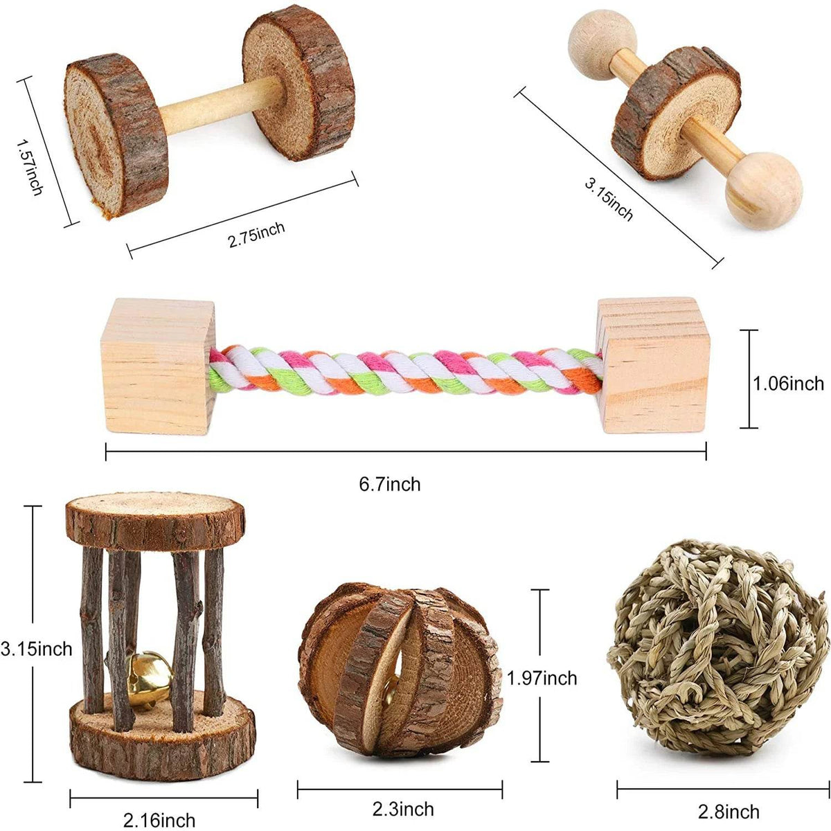 Ensemble de jouets pour Hamster, lapin et souris, ensemble de jouets pour animaux de compagnie, lapin, cochon d'inde, perroquet, fournitures de jeu en bois de lande - Animaleriex